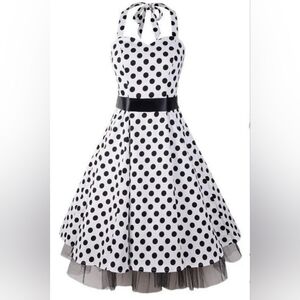 NWT Hearts & Roses rockabilly pinup 50s black and white polka dot halter dress